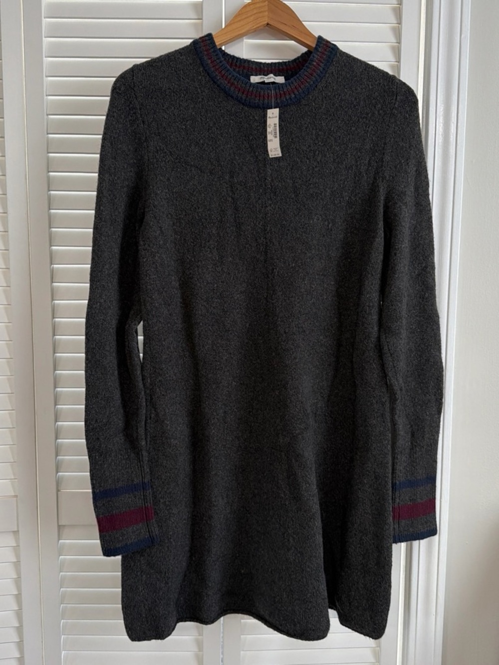 Madewell Charcoal Crewneck Sweater with Burgundy and Navy Trim